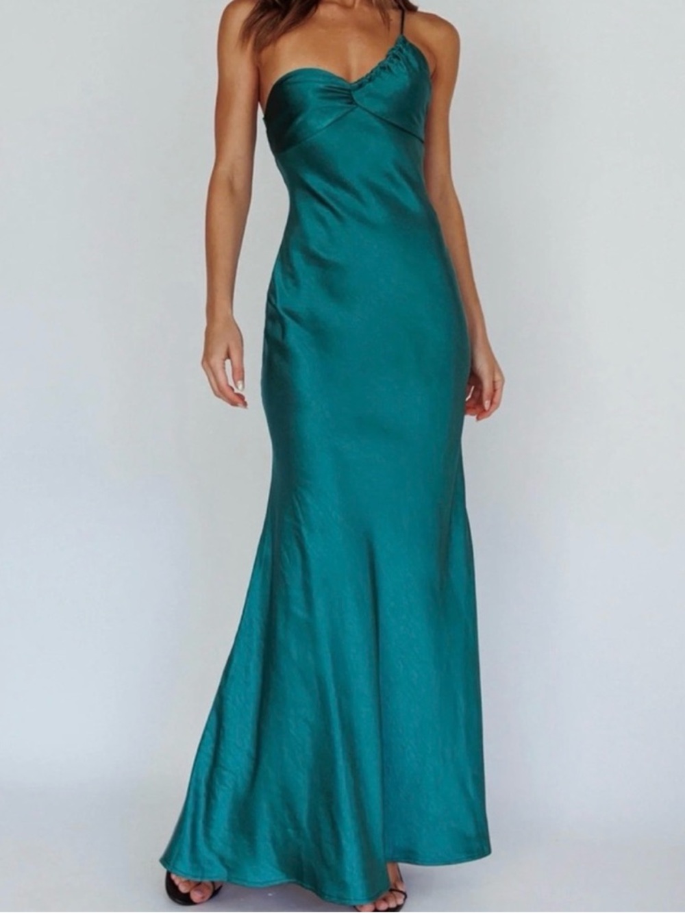 Selfie Leslie Emerald Satin Slip Maxi Dress